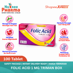 Folic acid tab 1mg triman isi 100 tablet | suplemen asam folat / folic acid untuk ibu hamil | program hamil