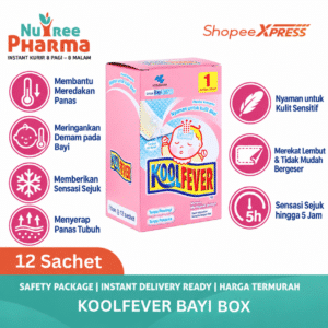 Koolfever kompres bayi pink box isi 12 sachet | kompres bayi kool fever | plester demam bayi penurun panas
