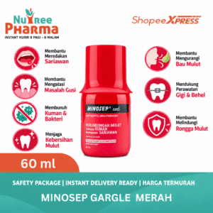 Minosep gargle botol merah 60 ml / minosep red 60 ml | obat kumur/ kesehatan mulut | antiseptik mulut dan sariawan | penghilang bau mulut dan bakteri