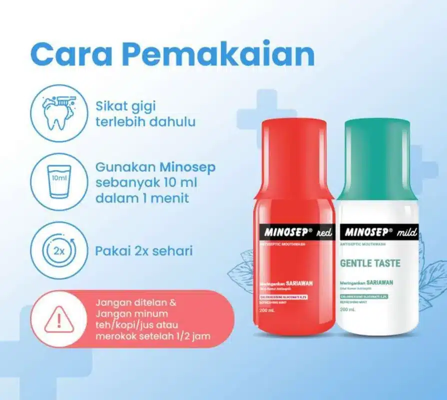Minosep gargle botol merah 200 ml | minosep red | obat kumur/ kesehatan mulut | antiseptik mulut dan sariawan | penghilang bau mulut dan bakteri - Gambar 3