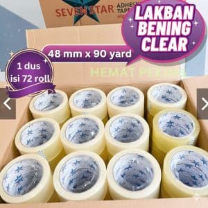 Lakban 1 dus 1 karton bening isi 72 roll 48mmx90y / pcs seven star | lakban 48mmx90y murah seven star