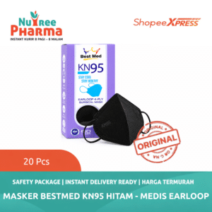 Bestmed Masker KN95 Hitam Box Isi 20 Pcs Medis Earloop - Masker Wajah Estetik Kemenkes