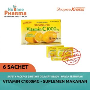 VITAMIN C 1000 MG SIDOMUNCUL 1 BOX (6  SACHET) UNTUK DAYA TAHAN TUBUH RASA EKSTRAK LEMON