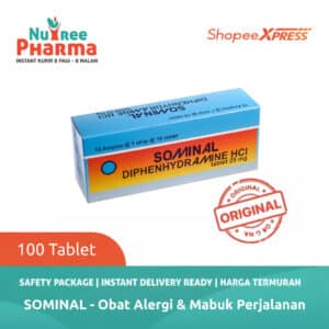 Sominal tablet 25 mg Box isi 100 Tab | Obat Alergi & Mabuk Perjalanan